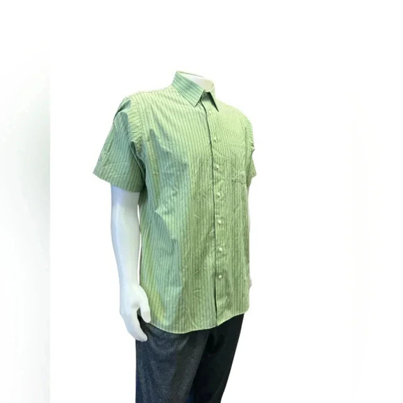 Stafford Button Down  EUC Green Striped 60% Cotton Size 16 1/2 - Picture 2 of 7